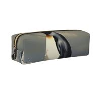 JKLQWC Penguin Printed Leather Pencil Case with Gold Zipper - Simple and Lightweight Organizer for School, Office, Travel, Makeup