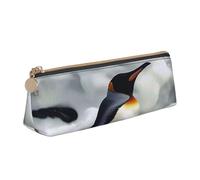 JKLQWC Penguin Printed Triangle Pencil Case with Zipper - Lightweight Leather Organizer for School, Office, Travel, Makeup