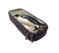 JKLQWC Penguin Prints Pencil Case for Girls Boys Cute PU Leather Pen Pencil Box Bag Zipper Pencil Pouch Organizer for Office School
