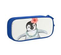 JKLQWC Penguin Wearing Flowers Printed Pencil Case Cute Pen Pencil Box Bag Zipper Storage Organizer Box Holder for Office School Teen Girl Boy Adult,Blue