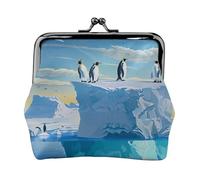 JKLQWC Penguins On The Iceberg Print Printed Coin Purse for Women Cute PU Leather Coin Wallet Mini Coin Purse Pouch with Kiss-Lock