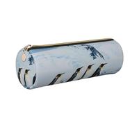 JKLQWC Penguins On The Iceberg Printed Cylinder Pencil Case with Gold Zipper - Lightweight Leather Organizer for School, Office, Travel, Makeup
