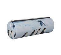 JKLQWC Penguins On The Iceberg Printed Cylinder Pencil Case with Silver Zipper - Lightweight Leather Organizer for School, Office, Travel, Makeup