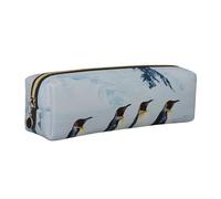 JKLQWC Penguins On The Iceberg Printed Leather Pencil Case with Gold Zipper - Simple and Lightweight Organizer for School, Office, Travel, Makeup