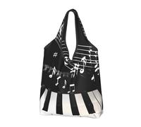 JKLQWC Piano Keys with Musical Notes Printed Foldable Shopping Bag 3 PCS, Reusable Grocery Tote Bags for Daily Shopping and Travel