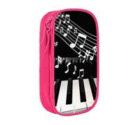 JKLQWC Piano Keys with Musical Notes Printed Pencil Case Cute Pen Pouch Large Pen Bag Portable Storage Organizer Box for Office School Teen Girl Boy Adult,Pink