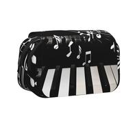 JKLQWC Piano Keys with Musical Notes Prints Pencil Case for Kids Men Women, Two Layers Large Capacity Pencil Pouch Makeup Bag Organizer for Office School Travel