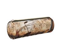 JKLQWC Piano Violin Music Notes Printed Cylinder Pencil Case with Gold Zipper - Lightweight Leather Organizer for School, Office, Travel, Makeup