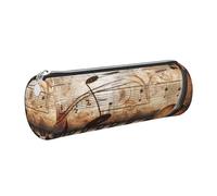 JKLQWC Piano Violin Music Notes Printed Cylinder Pencil Case with Silver Zipper - Lightweight Leather Organizer for School, Office, Travel, Makeup