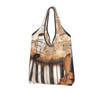 JKLQWC Piano Violin Music Notes Printed Foldable Shopping Bag 3 PCS, Reusable Grocery Tote Bags for Daily Shopping and Travel