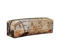 JKLQWC Piano Violin Music Notes Printed Leather Pencil Case with Gold Zipper - Simple and Lightweight Organizer for School, Office, Travel, Makeup