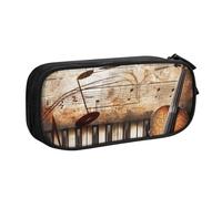 JKLQWC Piano Violin Music Notes Printed Pencil Case Cute Pen Pencil Box Bag Zipper Storage Organizer Box Holder for Office School Teen Girl Boy Adult,Black