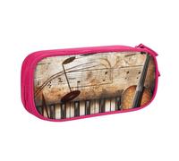 JKLQWC Piano Violin Music Notes Printed Pencil Case Cute Pen Pencil Box Bag Zipper Storage Organizer Box Holder for Office School Teen Girl Boy Adult,Pink