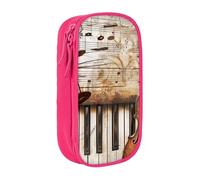 JKLQWC Piano Violin Music Notes Printed Pencil Case Cute Pen Pouch Large Pen Bag Portable Storage Organizer Box for Office School Teen Girl Boy Adult,Pink