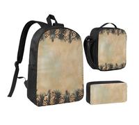 JKLQWC Pine Cone Border Print Backpack Set 3-Piece, 17-Inch School Bag with Insulated Lunch Bag & Pencil Case for Students Teens Girls Boys