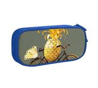 JKLQWC Pineapple and Bike Printed Pencil Case Cute Pen Pencil Box Bag Zipper Storage Organizer Box Holder for Office School Teen Girl Boy Adult,Blue