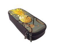 JKLQWC Pineapple and Bike Prints Pencil Case for Girls Boys Cute PU Leather Pen Pencil Box Bag Zipper Pencil Pouch Organizer for Office School