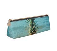 JKLQWC Pineapple by The Sea Printed Triangle Pencil Case with Zipper - Lightweight Leather Organizer for School, Office, Travel, Makeup