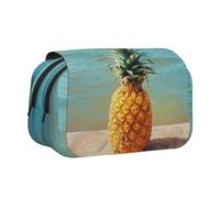 JKLQWC Pineapple by The Sea Prints Pencil Case for Kids Men Women, Two Layers Large Capacity Pencil Pouch Makeup Bag Organizer for Office School Travel