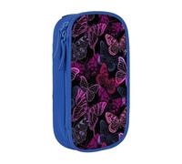 JKLQWC Pink Butterfly Printed Pencil Case Cute Pen Pouch Large Pen Bag Portable Storage Organizer Box for Office School Teen Girl Boy Adult,Blue