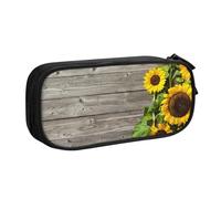 JKLQWC Plants Theme Sunflower Printed Pencil Case Cute Pen Pencil Box Bag Zipper Storage Organizer Box Holder for Office School Teen Girl Boy Adult,Black