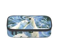 JKLQWC Polar Bears Northern Lights Printed Pencil Case Cute Pen Pencil Box Bag Large Capacity Compartment Zipper Pencil Pouch Organizer for Office School Travel