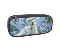 JKLQWC Polar Bears Northern Lights Printed PU Leather Pencil Case Cute Pen Pencil Box Bag Zipper Office School Pencil Pouch Organizer for Students Teen Girls Boys Adult Gifts