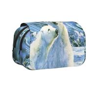 JKLQWC Polar Bears Northern Lights Prints Pencil Case for Kids Men Women, Two Layers Large Capacity Pencil Pouch Makeup Bag Organizer for Office School Travel