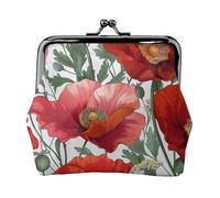 JKLQWC Poppy Flower Pattern Art Printed Coin Purse for Women Cute PU Leather Coin Wallet Mini Coin Purse Pouch with Kiss-Lock