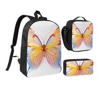 JKLQWC Pretty Butterfly Print Backpack Set 3-Piece, 17-Inch School Bag with Insulated Lunch Bag & Pencil Case for Students Teens Girls Boys