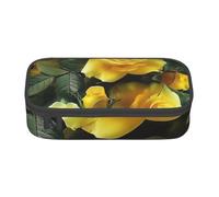 JKLQWC Pretty Yellow Rose Printed Pencil Case Cute Pen Pencil Box Bag Large Capacity Compartment Zipper Pencil Pouch Organizer for Office School Travel