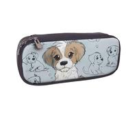 JKLQWC Puppy Doodles Printed PU Leather Pencil Case Cute Pen Pencil Box Bag Zipper Office School Pencil Pouch Organizer for Students Teen Girls Boys Adult