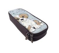 JKLQWC Puppy Doodles Printed PU Leather Pencil Case Cute Pen Pencil Box Bag Zipper Office School Pencil Pouch Organizer for Students Teen Girls Boys Adult