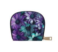 JKLQWC Purple and Teal Flowers Printed Credit Card Wallet for Women Men Cute Zipper Card Cases Holder Mini Coin Purse with 12 Card Slots