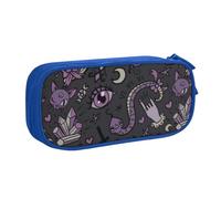 JKLQWC Purple Black Goth Spooky Printed Pencil Case Cute Pen Pencil Box Bag Zipper Storage Organizer Box Holder for Office School Teen Girl Boy Adult,Blue
