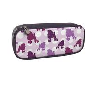 JKLQWC Purple Poodle Polka Dot Printed PU Leather Pencil Case Cute Pen Pencil Box Bag Zipper Office School Pencil Pouch Organizer for Students Teen Girls Boys Adult Gifts