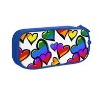 JKLQWC Rainbow Colored Gay Pride Hearts Printed Pencil Case Cute Pen Pencil Box Bag Zipper Storage Organizer Box Holder for Office School Teen Girl Boy Adult,Blue