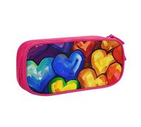 JKLQWC Rainbow Colored Gay Pride Hearts Printed Pencil Case Cute Pen Pencil Box Bag Zipper Storage Organizer Box Holder for Office School Teen Girl Boy Adult,Pink