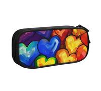 JKLQWC Rainbow Colored Gay Pride Hearts Printed Pencil Case Cute Pen Pencil Box Bag Zipper Storage Organizer Box Holder for Office School Teen Girl Boy Adult,Black
