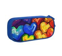JKLQWC Rainbow Colored Gay Pride Hearts Printed Pencil Case Cute Pen Pencil Box Bag Zipper Storage Organizer Box Holder for Office School Teen Girl Boy Adult,Blue
