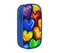 JKLQWC Rainbow Colored Gay Pride Hearts Printed Pencil Case Cute Pen Pouch Large Pen Bag Portable Storage Organizer Box for Office School Teen Girl Boy Adult,Blue