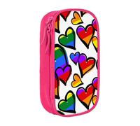 JKLQWC Rainbow Colored Gay Pride Hearts Printed Pencil Case Cute Pen Pouch Large Pen Bag Portable Storage Organizer Box for Office School Teen Girl Boy Adult,Pink