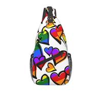 JKLQWC Rainbow Colored Gay Pride Hearts Printed Sling Bag Crossbody Backpack for Women Men, Sports Festival Casual Sling Backpack Chest Bag Daypack for Travel Hiking Running