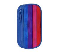 JKLQWC Rainbow Colored Wood Background Printed Pencil Case Cute Pen Pouch Large Pen Bag Portable Storage Organizer Box for Office School Teen Girl Boy Adult,Blue