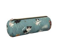 JKLQWC Raining Cats & Dogs Printed Cylinder Pencil Case with Gold Zipper - Lightweight Leather Organizer for School, Office, Travel, Makeup
