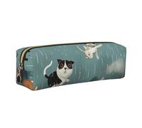 JKLQWC Raining Cats & Dogs Printed Leather Pencil Case with Gold Zipper - Simple and Lightweight Organizer for School, Office, Travel, Makeup