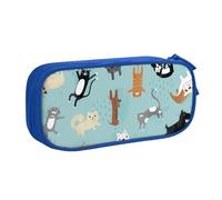 JKLQWC Raining Cats & Dogs Printed Pencil Case Cute Pen Pencil Box Bag Zipper Storage Organizer Box Holder for Office School Teen Girl Boy Adult,Blue