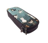 JKLQWC Raining Cats & Dogs Printed PU Leather Pencil Case Cute Pen Pencil Box Bag Zipper Office School Pencil Pouch Organizer for Students Teen Girls Boys Adult