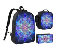 JKLQWC Rectangle Mandala Print School Backpack Set of 3, 17-Inch School Bag with Insulated Lunch Bag & Pencil Case for Students Teens Girls Boys