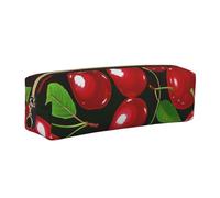 JKLQWC Red Cherries Printed Leather Pencil Case with Gold Zipper - Simple and Lightweight Organizer for School, Office, Travel, Makeup